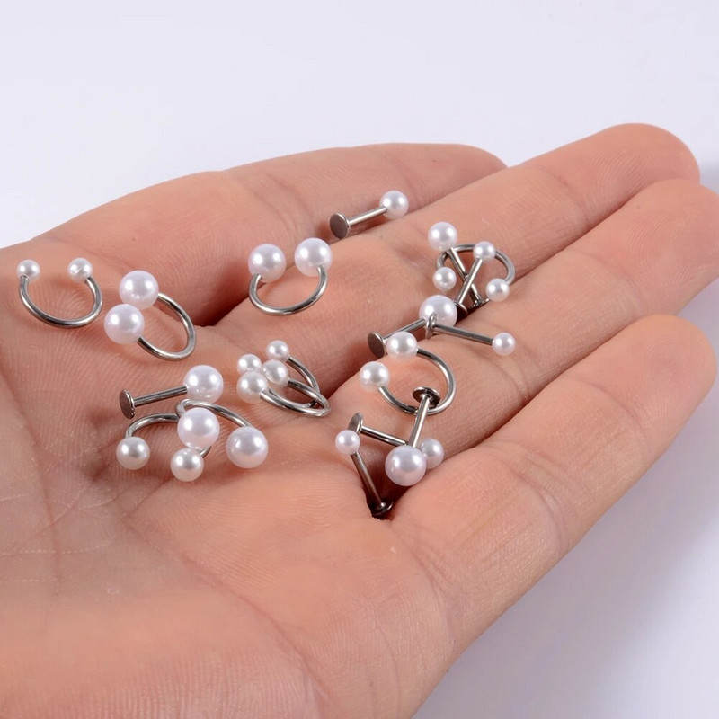 3Gb jaukti 3&4&5mm pērļu ausu lūpu kniedes skrimslis Helix daivas gliemežnīcas pīrsings pakavs stienis augšējie auskari Daith pīrsingi