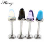 Alisouy 1 τεμ. από ανοξείδωτο ατσάλι Πέτρινος κώνος 16G Tragus Helix Bar Labret Lip Rings Stud Cartilage Ear Earring Piercings Body Jewelry