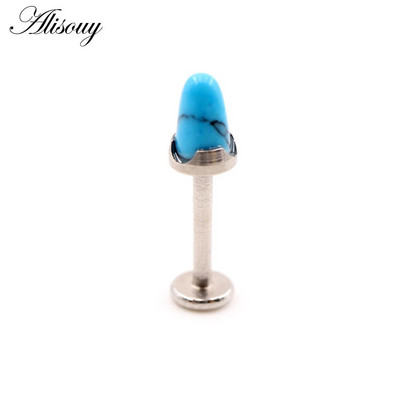 Alisouy 1 τεμ. από ανοξείδωτο ατσάλι Πέτρινος κώνος 16G Tragus Helix Bar Labret Lip Rings Stud Cartilage Ear Earring Piercings Body Jewelry