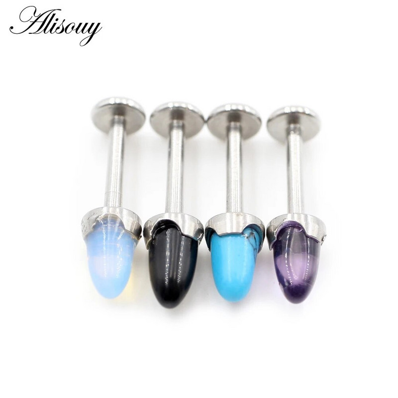 Alisouy 1 τεμ. από ανοξείδωτο ατσάλι Πέτρινος κώνος 16G Tragus Helix Bar Labret Lip Rings Stud Cartilage Ear Earring Piercings Body Jewelry