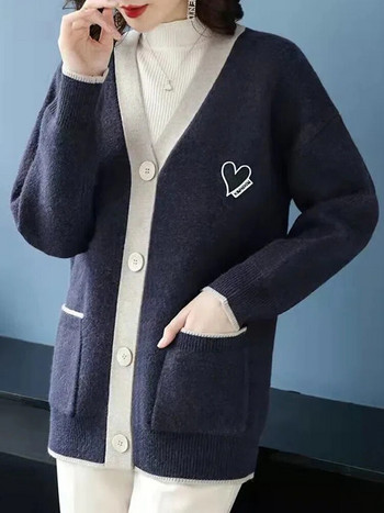 Κορεατικά πλεκτά παλτό ζακέτα μεσαίου μήκους Γυναικεία casual χαλαρά πλεκτά μπουφάν Κομψό πουλόβερ Gilet Φθινόπωρο Χειμώνας απαλό Malhas Casaco