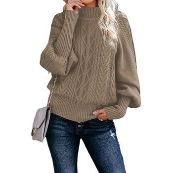 Χειμερινό νέο πουλόβερ με μεσαίο λαιμό Γυναικείο φαρδύ μακρυμάνικο πλεκτό μονόχρωμο πουλόβερ