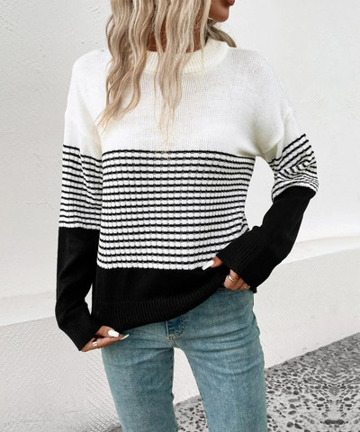2023. gada rudens un ziemas jauns sieviešu svītru krāsas džemperis