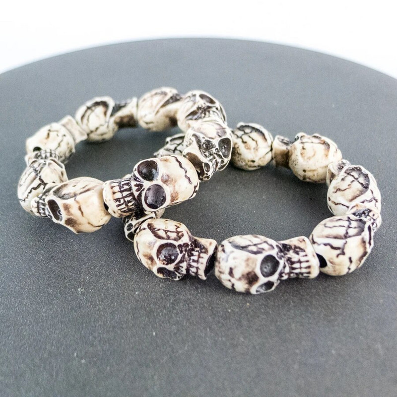 Skull Carving vīriešu rokassprādzes ierobežojums Jaka kaula materiāls Kaulu māksla Vintage rokassprādzes vīriešiem #GZ403