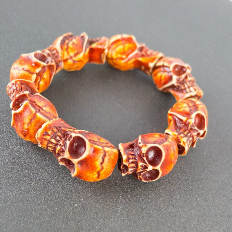 Skull Carving vīriešu rokassprādzes ierobežojums Jaka kaula materiāls Kaulu māksla Vintage rokassprādzes vīriešiem #GZ403