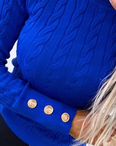 Rudens un ziemas sieviešu trikotāžas džemperi, 2023. gada jauns ar O veida kakla izgriezumu, garām piedurknēm, pogām, pīts trikotāžas džemperis ar garām piedurknēm, džemperi