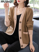 Elegants mammas džemperis Jacekts ikdienišķs brīvs korejiešu trikotāžas jaciņa mēteļi, jauni sieviešu rudens ziemas trikotāžas apģērbi, topi ar vienrindām