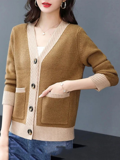 Elegants mammas džemperis Jacekts ikdienišķs brīvs korejiešu trikotāžas jaciņa mēteļi, jauni sieviešu rudens ziemas trikotāžas apģērbi, topi ar vienrindām