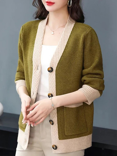 Elegants mammas džemperis Jacekts ikdienišķs brīvs korejiešu trikotāžas jaciņa mēteļi, jauni sieviešu rudens ziemas trikotāžas apģērbi, topi ar vienrindām