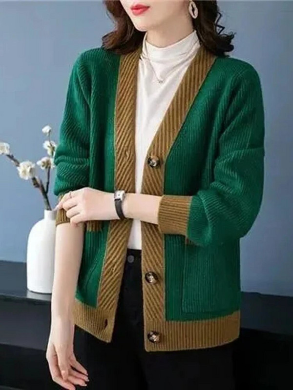 Elegants mammas džemperis Jacekts ikdienišķs brīvs korejiešu trikotāžas jaciņa mēteļi, jauni sieviešu rudens ziemas trikotāžas apģērbi, topi ar vienrindām