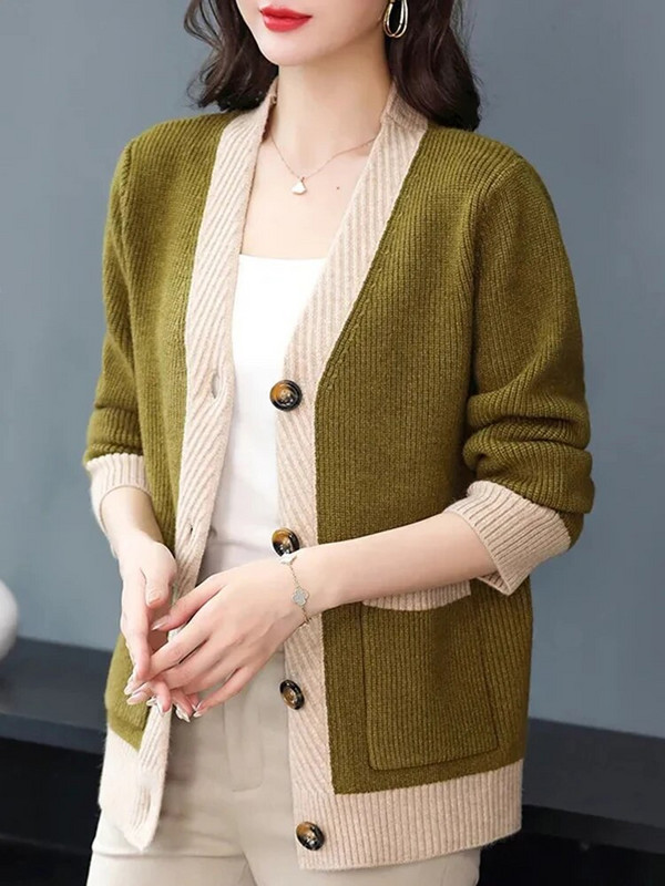 Elegants mammas džemperis Jacekts ikdienišķs brīvs korejiešu trikotāžas jaciņa mēteļi, jauni sieviešu rudens ziemas trikotāžas apģērbi, topi ar vienrindām