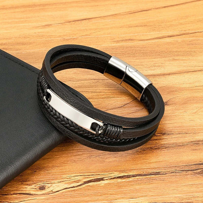 XQNI daudzslāņu pītas ādas aptinuma rokassprādze vīriešiem Cool Trend nerūsējošā tērauda ikdienas sprādzes rokassprādze, rotaslietas aksesuāri, dāvana