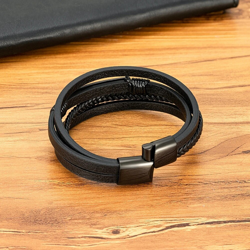 XQNI daudzslāņu pītas ādas aptinuma rokassprādze vīriešiem Cool Trend nerūsējošā tērauda ikdienas sprādzes rokassprādze, rotaslietas aksesuāri, dāvana