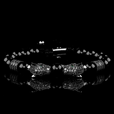 Klasiska ar rokām darināta pinuma rokassprādze Hip Hop vīriešiem Pave CZ Leoparda galva, melna ahāts, romiešu cipari aproce nerūsējošā tērauda rotaslietas