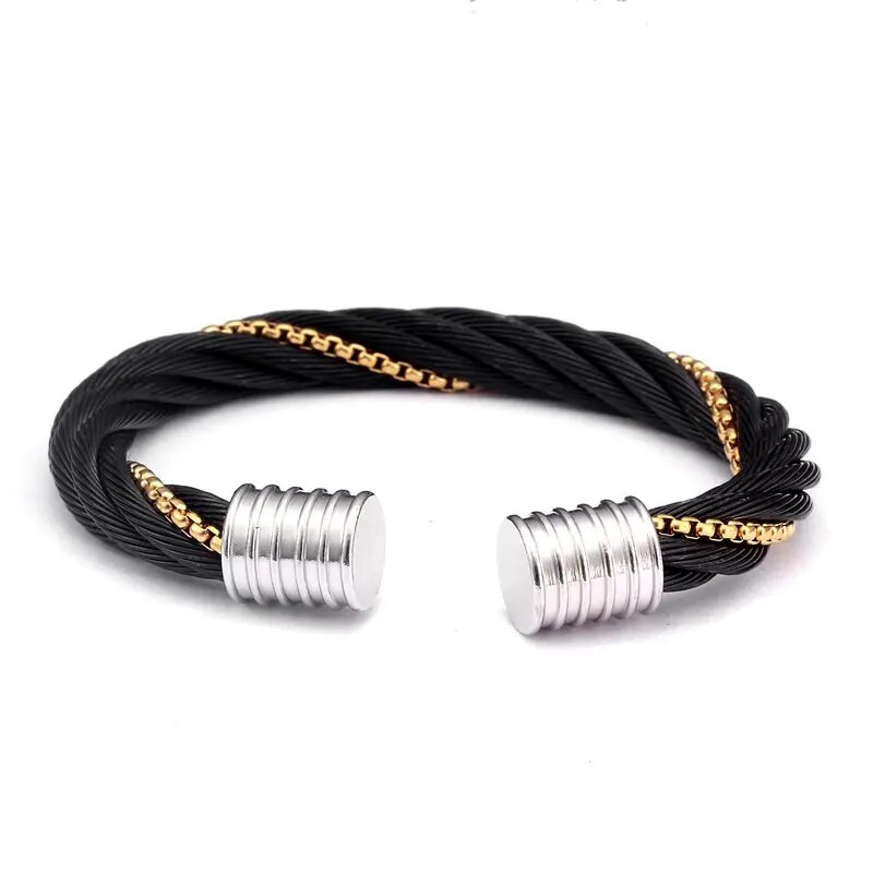 Jauns modes dizains nerūsējošā tērauda vīriešu atvērtas rokassprādzes rokassprādzes Modernas daudzslāņu pītas vīriešu lielas aproces šarmu rokassprādzes