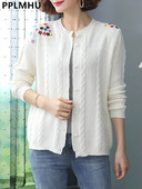 Retro izšūts ziedu trikotāžas jakas jakas Sieviešu ikdienas plāns džemperis Īsi mēteļi Eleganti liela izmēra trikotāža Gilet Malhas topi