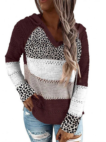 Дамски плетен пуловер с V-образно деколте с големи размери Дамски есен и зима 2023 Нова мода Свободен горен пуловер на райета Топъл пуловер