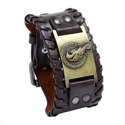 Moderns Wide Edition ādas austs ziemeļvalstu vārnu vikingu rūnu rokassprādze, šarmanta vīrieša rokassprādze, jauns modes hiphopa punk rotaslietu aksesuārs