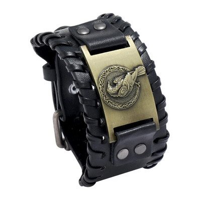 Moderns Wide Edition ādas austs ziemeļvalstu vārnu vikingu rūnu rokassprādze, šarmanta vīrieša rokassprādze, jauns modes hiphopa punk rotaslietu aksesuārs