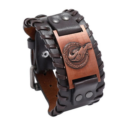 Moderns Wide Edition ādas austs ziemeļvalstu vārnu vikingu rūnu rokassprādze, šarmanta vīrieša rokassprādze, jauns modes hiphopa punk rotaslietu aksesuārs