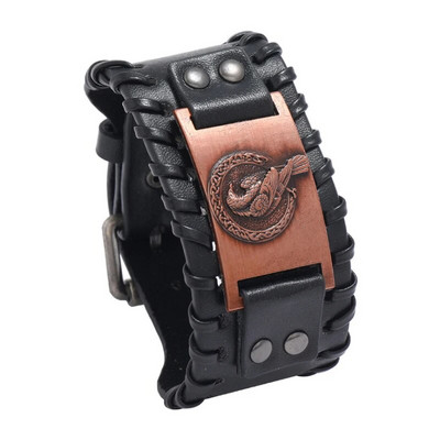 Moderns Wide Edition ādas austs ziemeļvalstu vārnu vikingu rūnu rokassprādze, šarmanta vīrieša rokassprādze, jauns modes hiphopa punk rotaslietu aksesuārs