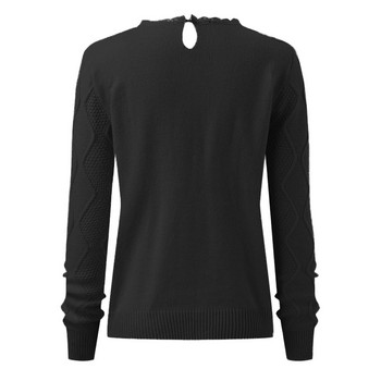 Елегантен дантелен бродиран пуловер с кухи плетене Дамски ежедневни плътни пуловери с дълъг ръкав Модни пуловери с О-образно деколте 2023