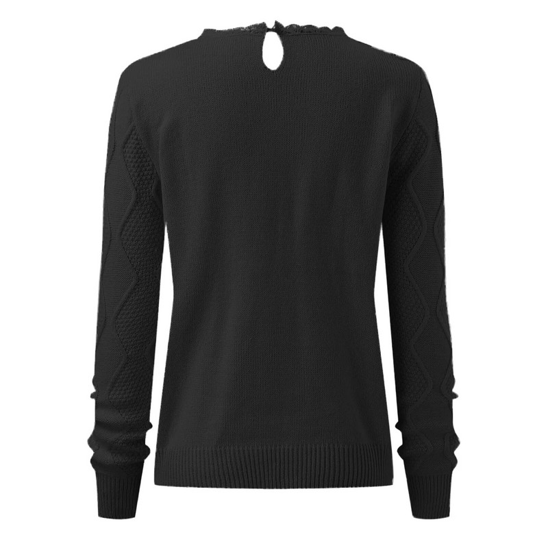 Elegants, mežģīņu izšūts dobs adīšanas džemperis Sieviešu ikdienas džemperi ar garām piedurknēm, 2023. gada modes brīvi džemperi