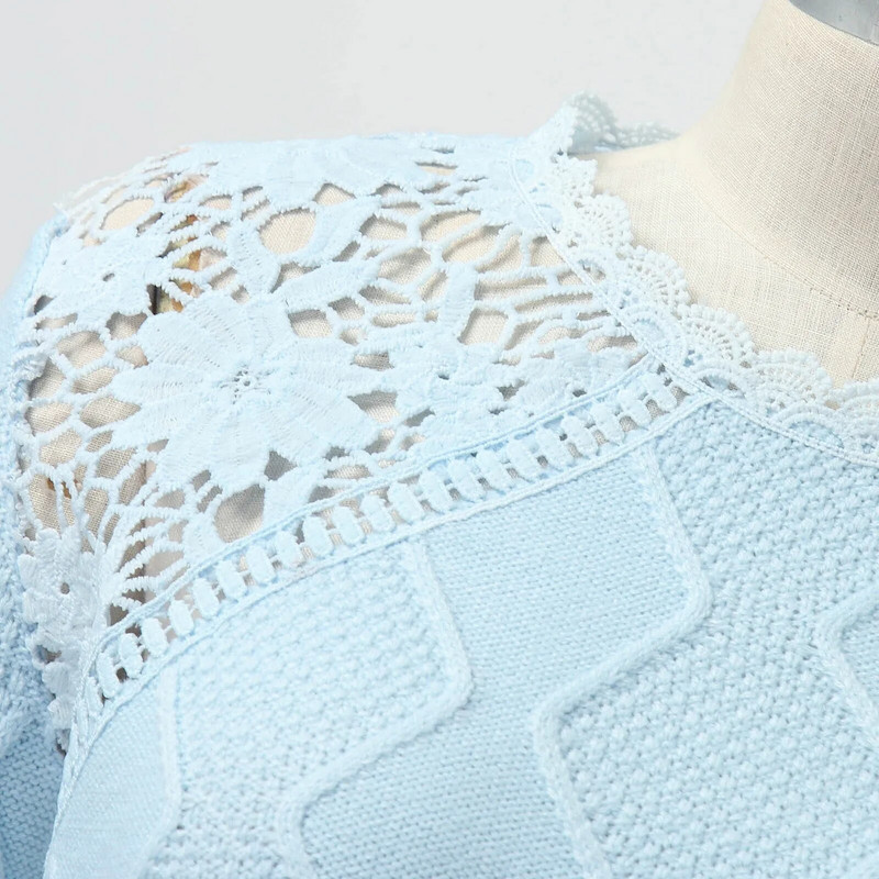 Elegants, mežģīņu izšūts dobs adīšanas džemperis Sieviešu ikdienas džemperi ar garām piedurknēm, 2023. gada modes brīvi džemperi