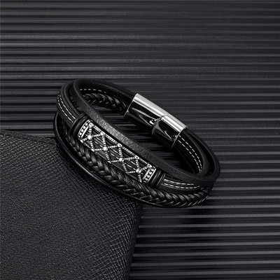 Punk Vīriešu roku darbs Ādas Rokassprādzes Daudzslāņu nerūsējošā tērauda piederumi Magnētiskā aizdare Rokas aproce Modes rotaslietas Vīriešu dāvanas