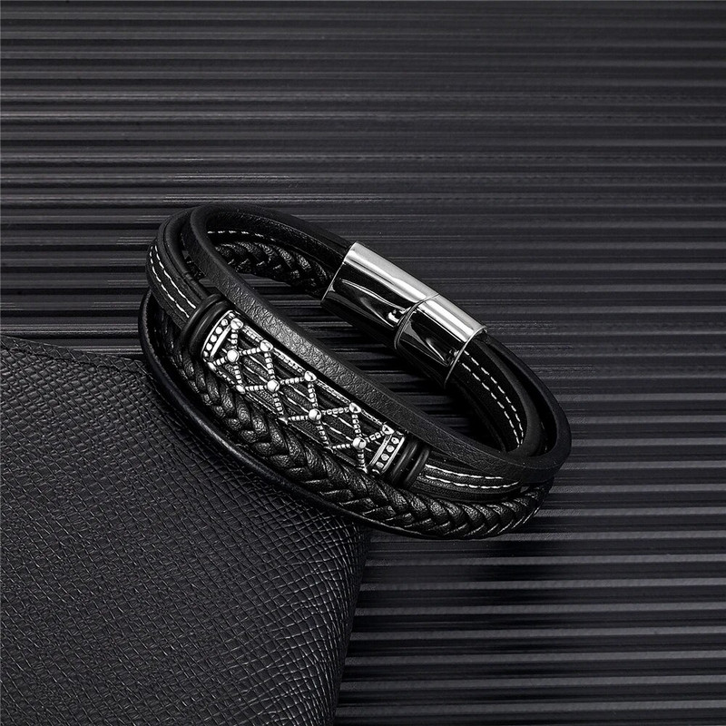 Punk Vīriešu roku darbs Ādas Rokassprādzes Daudzslāņu nerūsējošā tērauda piederumi Magnētiskā aizdare Rokas aproce Modes rotaslietas Vīriešu dāvanas