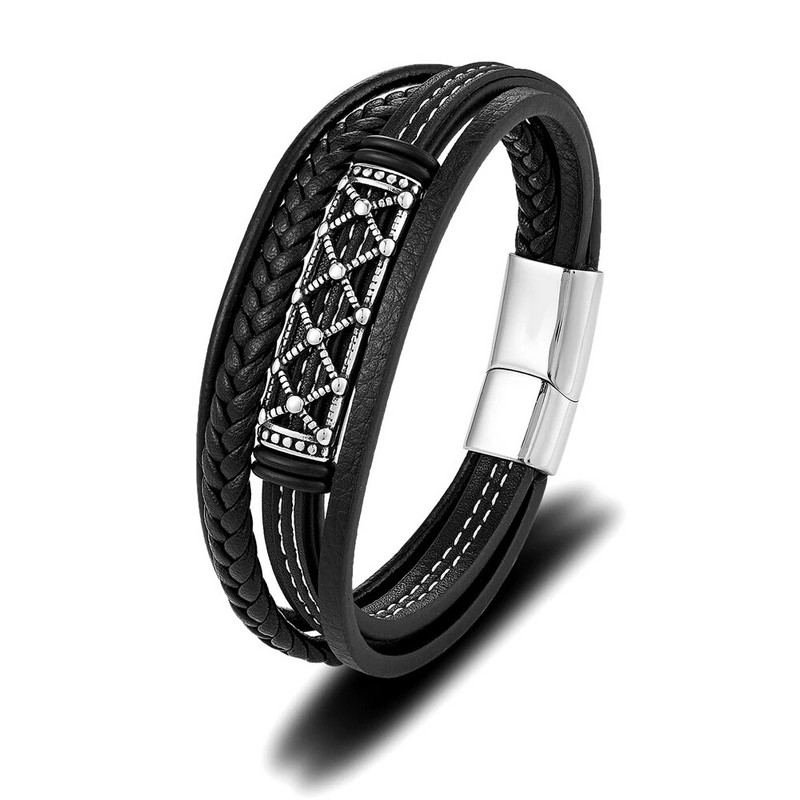 Punk Vīriešu roku darbs Ādas Rokassprādzes Daudzslāņu nerūsējošā tērauda piederumi Magnētiskā aizdare Rokas aproce Modes rotaslietas Vīriešu dāvanas