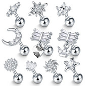 1Gb nerūsējošā tērauda Cz ausu kniedes skrimšļa auskars sievietēm cirkona auss Tragus mēness zvaigzne auskars pīrsings ķermeņa rotaslietas 16G