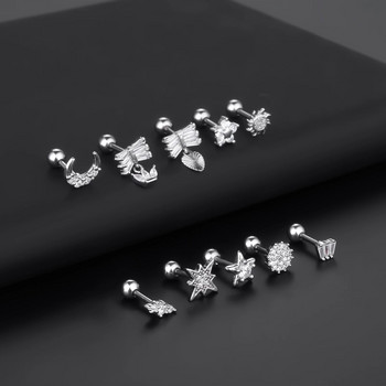 1 τεμ. από ανοξείδωτο ατσάλι Cz Ear Studs χόνδρινο σκουλαρίκι για γυναίκες Zircon Ear Tragus Moon Star Earring Piercing Body Jewelry 16G