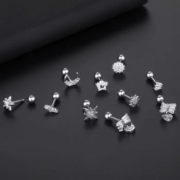 1 τεμ. από ανοξείδωτο ατσάλι Cz Ear Studs χόνδρινο σκουλαρίκι για γυναίκες Zircon Ear Tragus Moon Star Earring Piercing Body Jewelry 16G