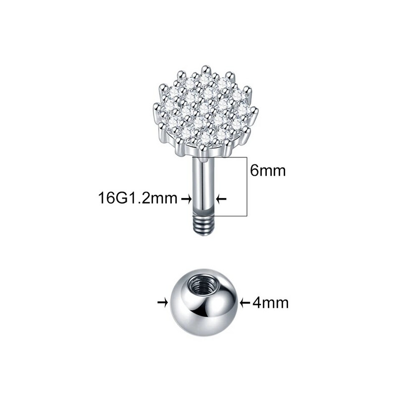 1Gb nerūsējošā tērauda Cz ausu kniedes skrimšļa auskars sievietēm cirkona auss Tragus mēness zvaigzne auskars pīrsings ķermeņa rotaslietas 16G