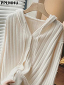 Trikotāžas jakas ar kapuci Sieviešu ikdienas plāni džemperi, pavasara rudens trikotāžas džemperi Jauni mēteļi ar vienrindu