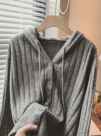 Плетени якета с качулка Дамски ежедневни тънки пуловери Пролет Есен Трикотажни суичъри Нови едноредни жилетки