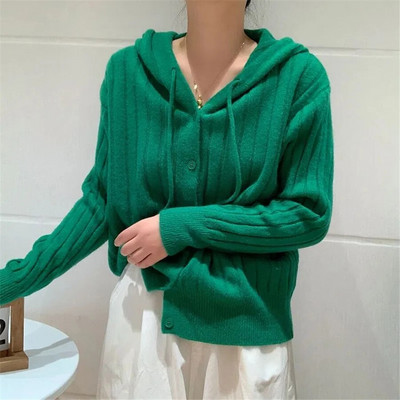 Trikotāžas jakas ar kapuci Sieviešu ikdienas plāni džemperi, pavasara rudens trikotāžas džemperi Jauni mēteļi ar vienrindu