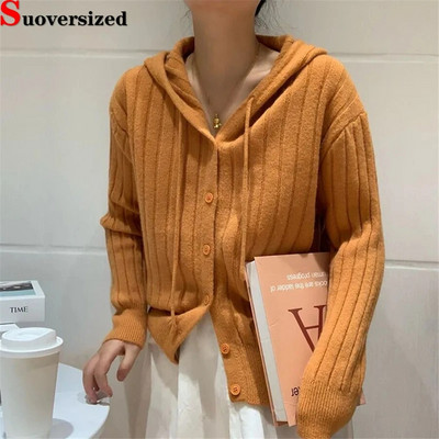 Trikotāžas jakas ar kapuci Sieviešu ikdienas plāni džemperi, pavasara rudens trikotāžas džemperi Jauni mēteļi ar vienrindu
