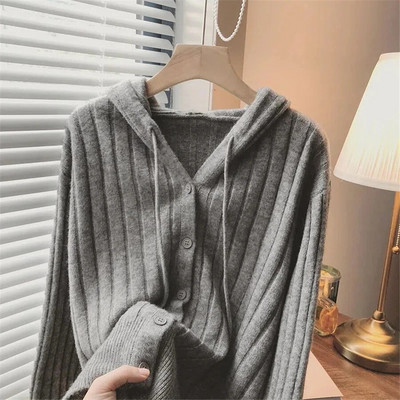 Trikotāžas jakas ar kapuci Sieviešu ikdienas plāni džemperi, pavasara rudens trikotāžas džemperi Jauni mēteļi ar vienrindu