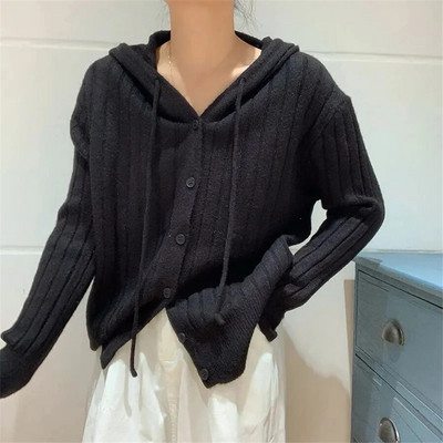 Trikotāžas jakas ar kapuci Sieviešu ikdienas plāni džemperi, pavasara rudens trikotāžas džemperi Jauni mēteļi ar vienrindu