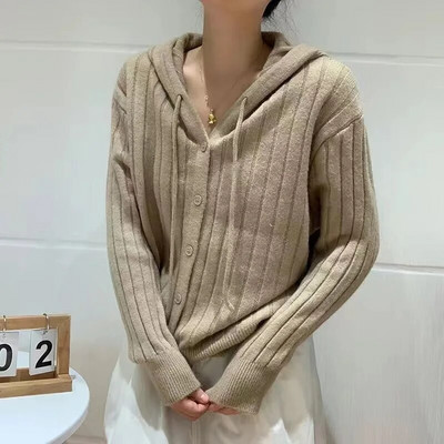 Trikotāžas jakas ar kapuci Sieviešu ikdienas plāni džemperi, pavasara rudens trikotāžas džemperi Jauni mēteļi ar vienrindu