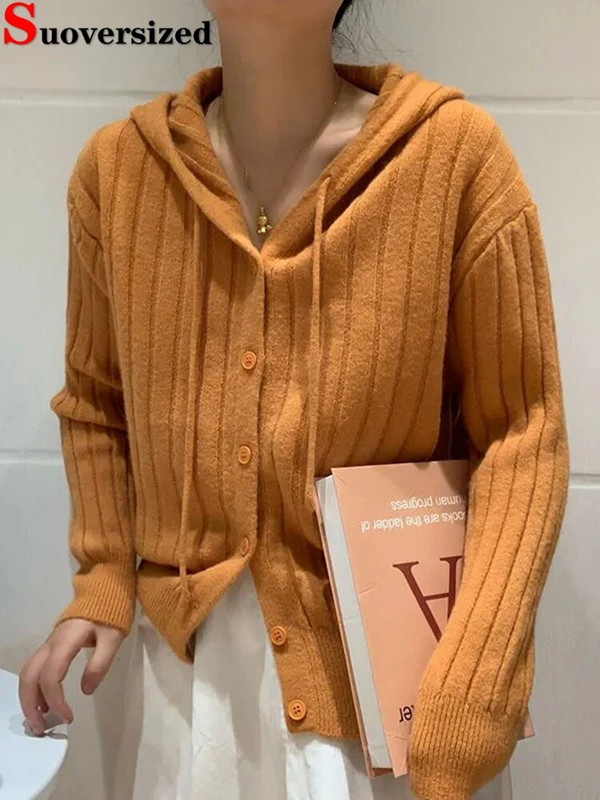 Trikotāžas jakas ar kapuci Sieviešu ikdienas plāni džemperi, pavasara rudens trikotāžas džemperi Jauni mēteļi ar vienrindu