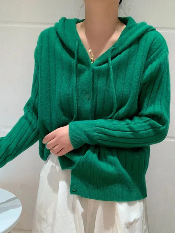 Trikotāžas jakas ar kapuci Sieviešu ikdienas plāni džemperi, pavasara rudens trikotāžas džemperi Jauni mēteļi ar vienrindu