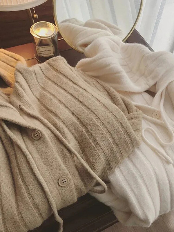 Trikotāžas jakas ar kapuci Sieviešu ikdienas plāni džemperi, pavasara rudens trikotāžas džemperi Jauni mēteļi ar vienrindu