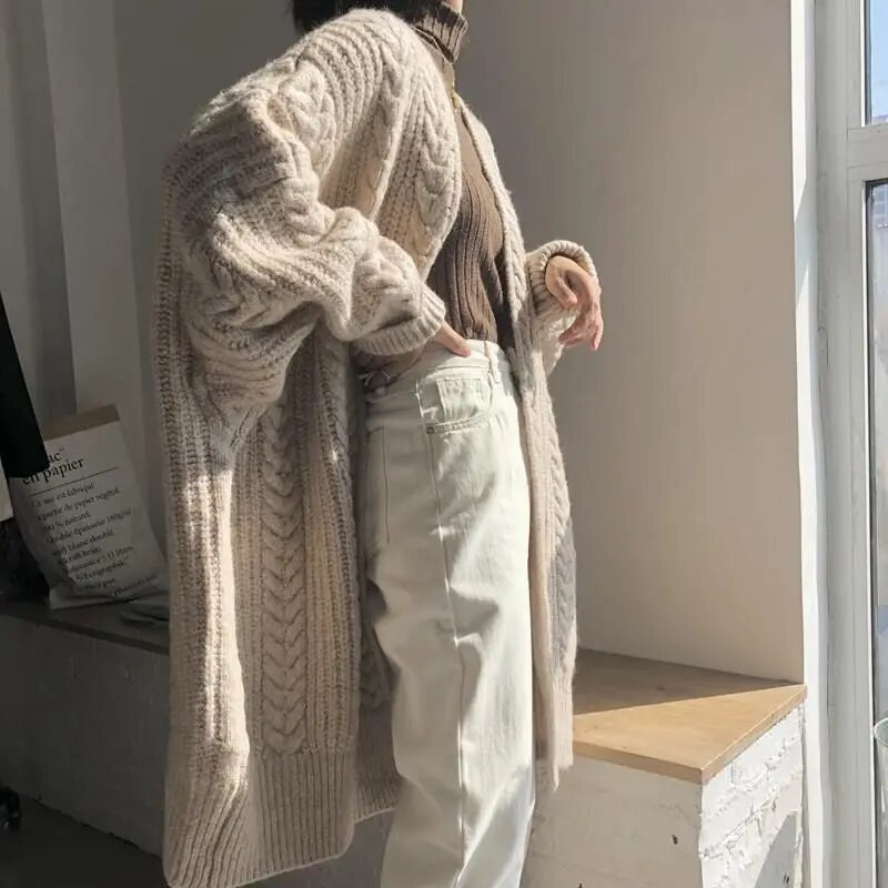 Twists dobi, adīti jaciņa mēteļi sieviešu ikdienas liela izmēra 4xl trikotāžas Džemperi jakas brīvas garas zeltītas korejiešu malhas topi