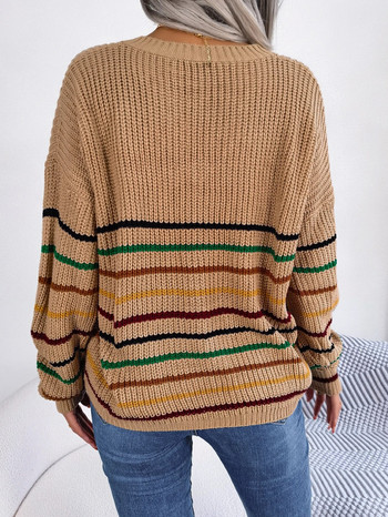 Дамско облекло с голям размер 2023 Есен Зима Раиран пуловер с дълъг ръкав Плетени пуловери