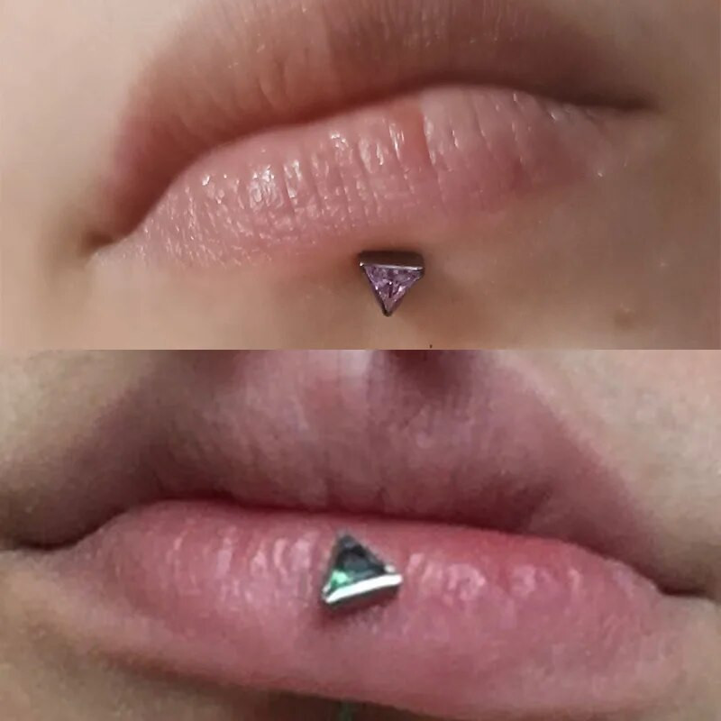 ASTM F136 Titanium EAR PIERC Trīsstūrveida cirkonija oksīds bruģēts augšējais vītņots Labret kniedes Tragus auskari lūpu mēles kniedes pīrsings rotaslietas