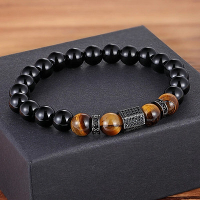 TYO Vintage New Design African CZ Charm Stretch 8mm Tiger Eye Shiny Μαύρες Χάντρες Βραχιόλια Κατασκευάζοντας DIY για ανδρικά κοσμήματα για αγόρι