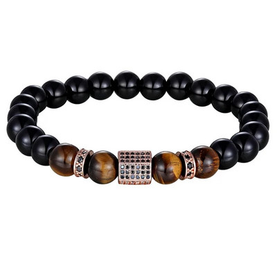 TYO Vintage New Design African CZ Charm Stretch 8mm Tiger Eye Shiny Μαύρες Χάντρες Βραχιόλια Κατασκευάζοντας DIY για ανδρικά κοσμήματα για αγόρι
